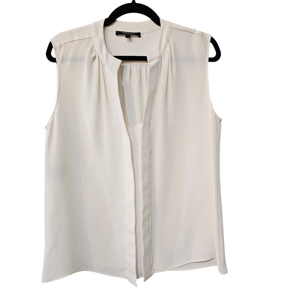 Derek Lam 100% Silk Sleeveless Blouse Ivory Cream V-Neck Top Size 10‎ USA 46 IT